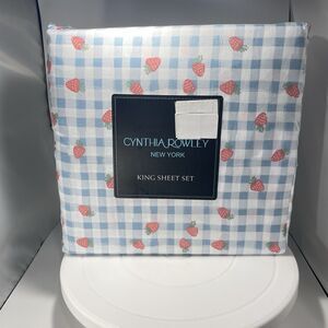 Cynthia Rowley King Sheet Set Strawberry Gingham Blue Microfiber New